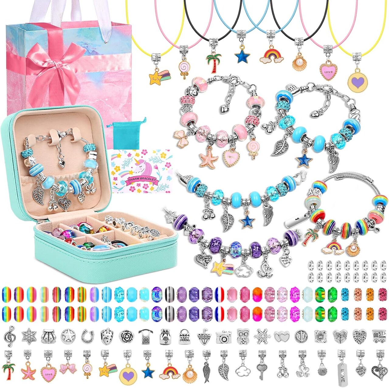 Charm Bracelet Making Kit for Girls (Blue) 0.39 x 0.39 x 0.39 inches